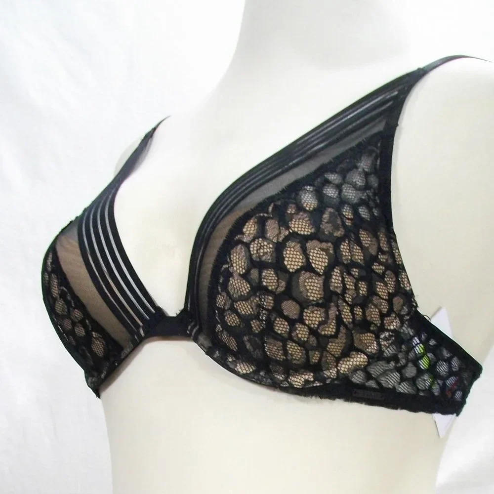 32D / Medium‎ Calvin Klein Vixen Molded Lace Bra & Thong Set Black NWT